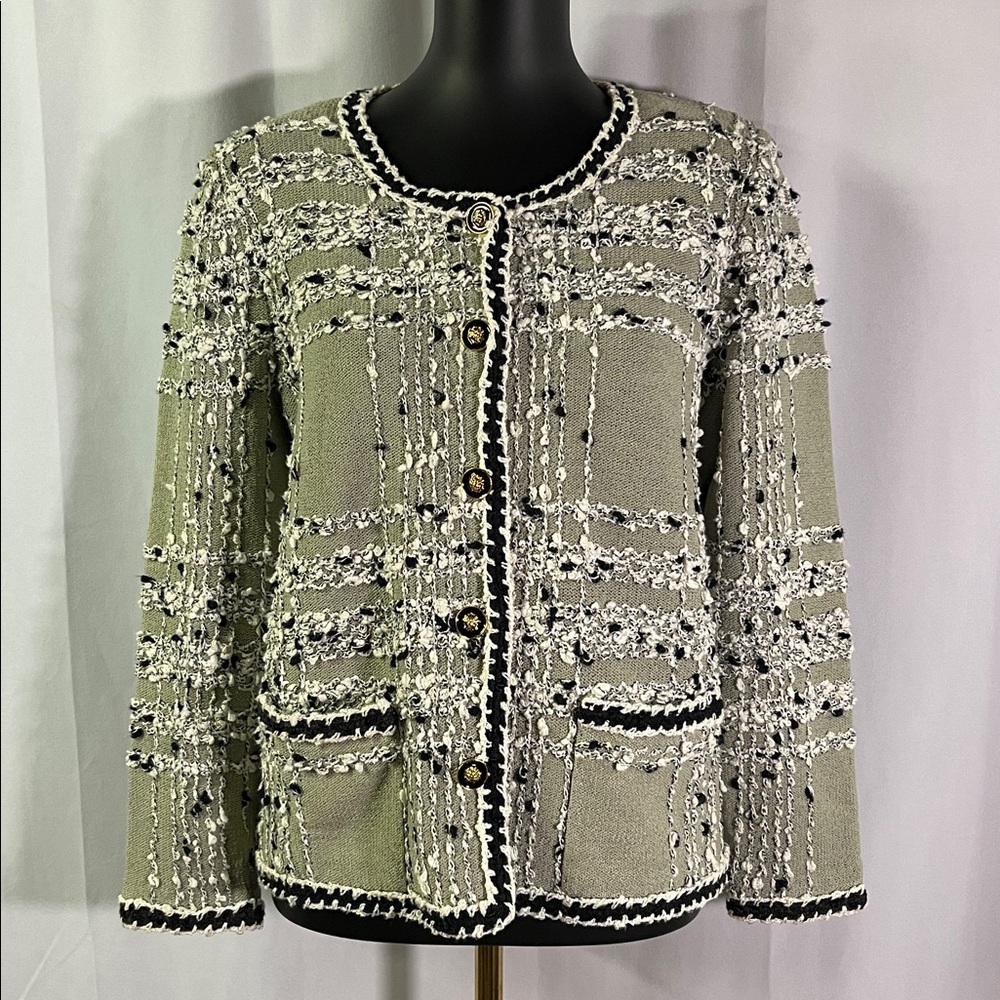 Vintage Van Lear Haute Couture Sage Green Button Front Tweed Jacket